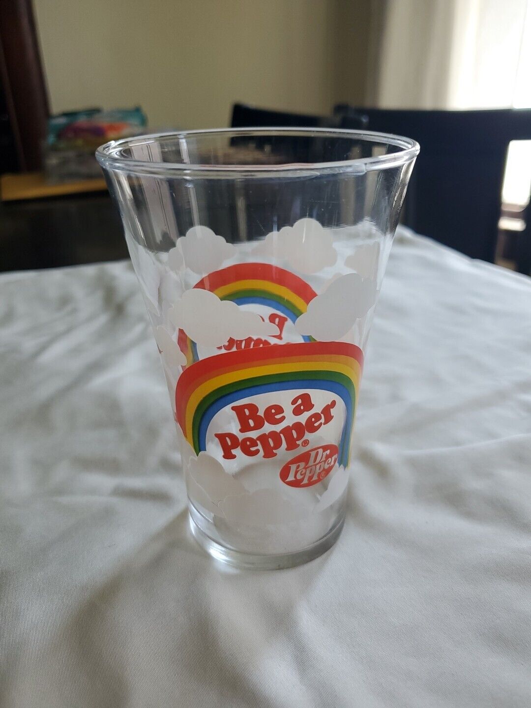 Vintage DR PEPPER Drinking Glass  Rainbow with Clouds Tapered Tumbler