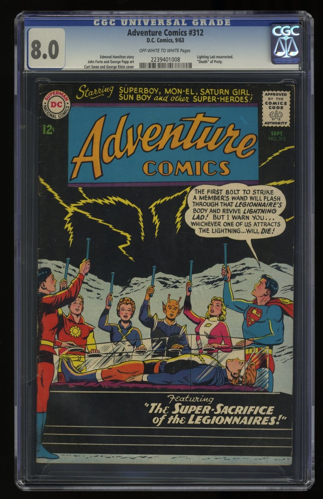 Adventure Comics #312 CGC VF 8.0 Resurrection of Lightning Lad DC Comics 1963