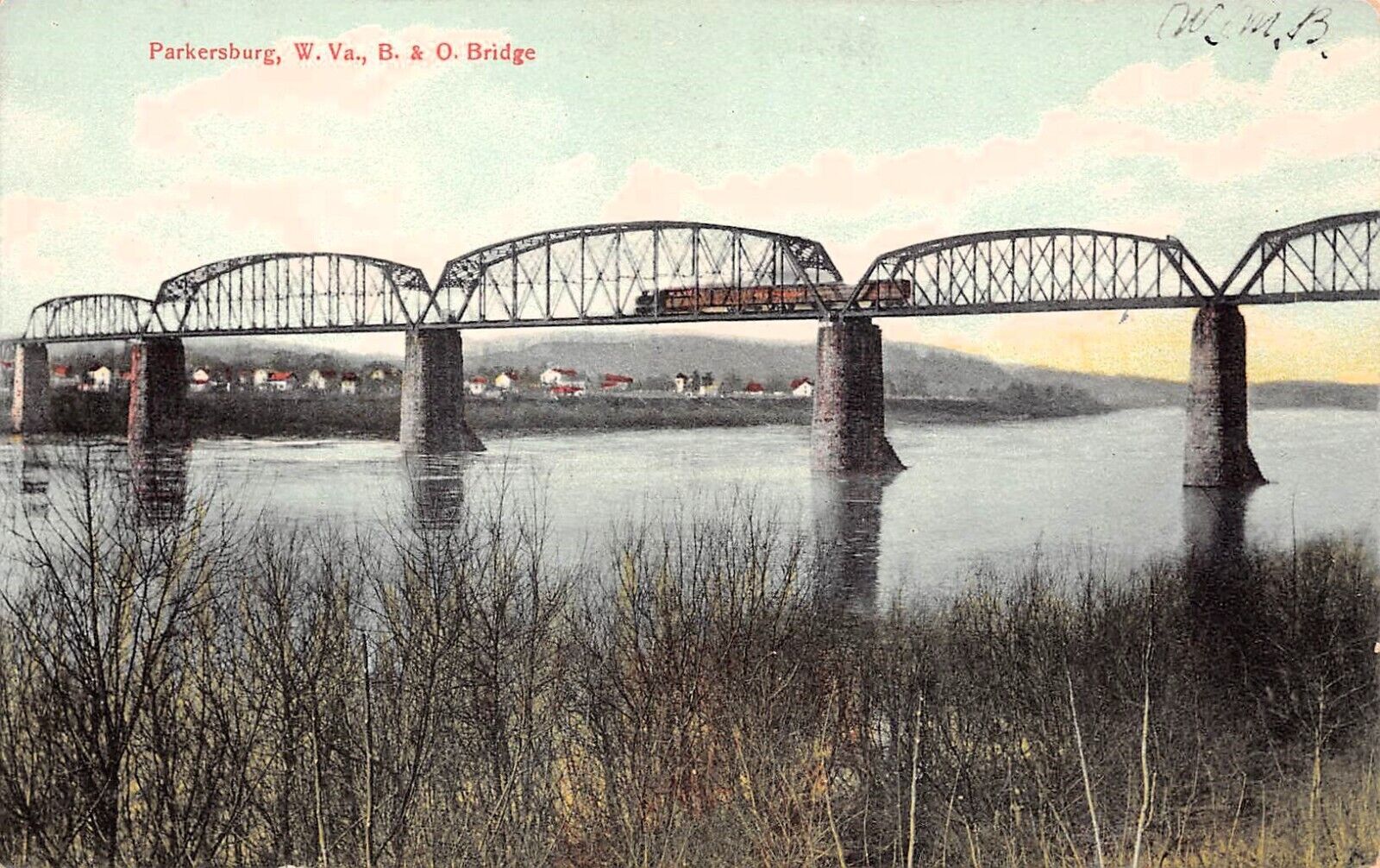 Parkersburg WV Railroad Train Bridge Sixth Street Ohio River Vtg Postcard D34