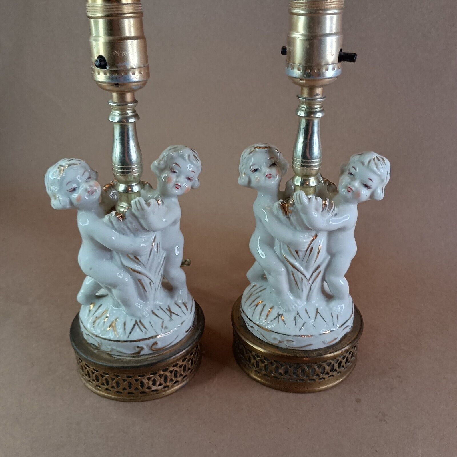 Pair of Vintage Lamps Ceramic Figurines On Metal Bases, Tested & Working