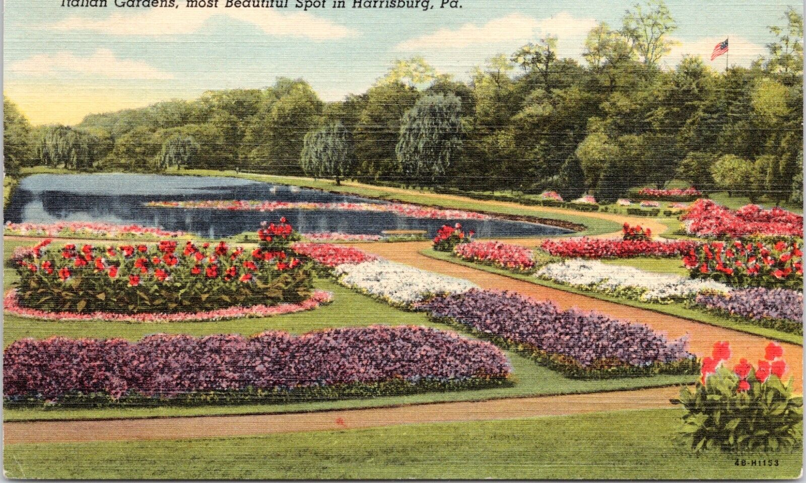 C.1940s Harrisburg PA Italian Gardens Scenic UNP Linen Pennsylvania Postcard 130
