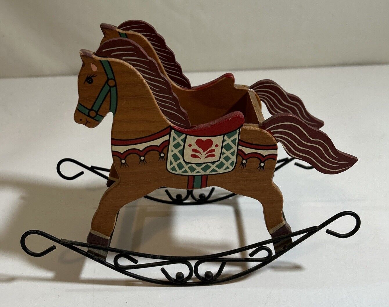 Vintage 1980s Christmas Decoration Wood Rocking Horses Figurine. Multi-Purpose.