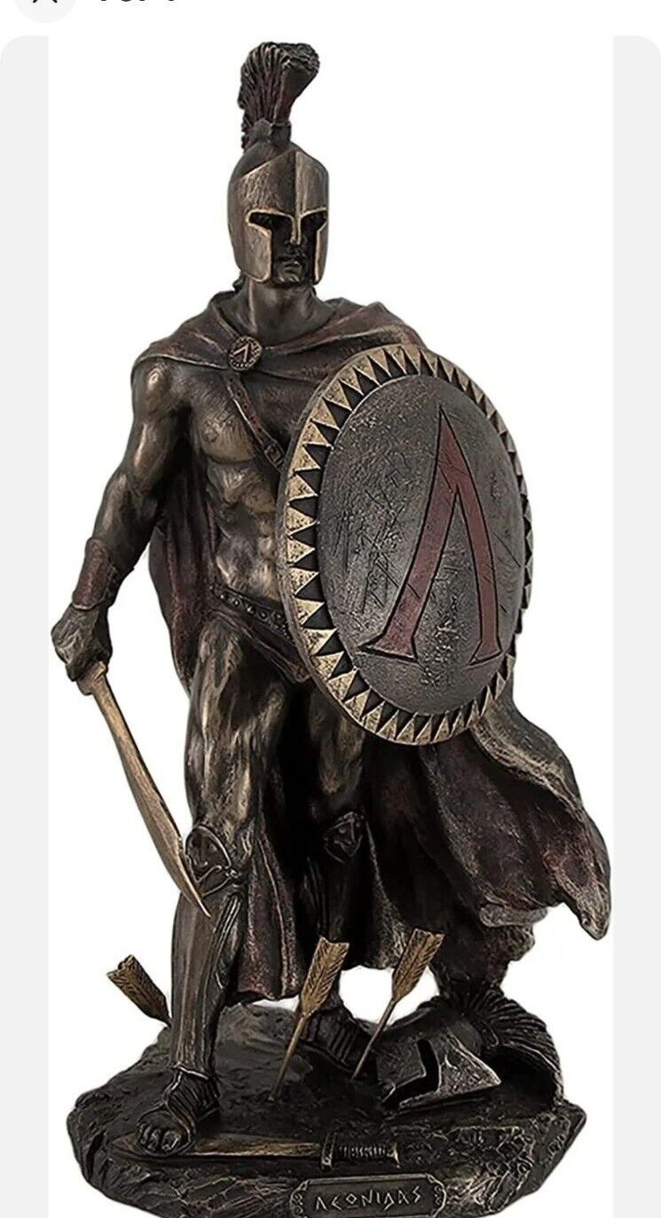 Spartan King Leonidas with Sword and Shield Bronzed Statue Decor H10\