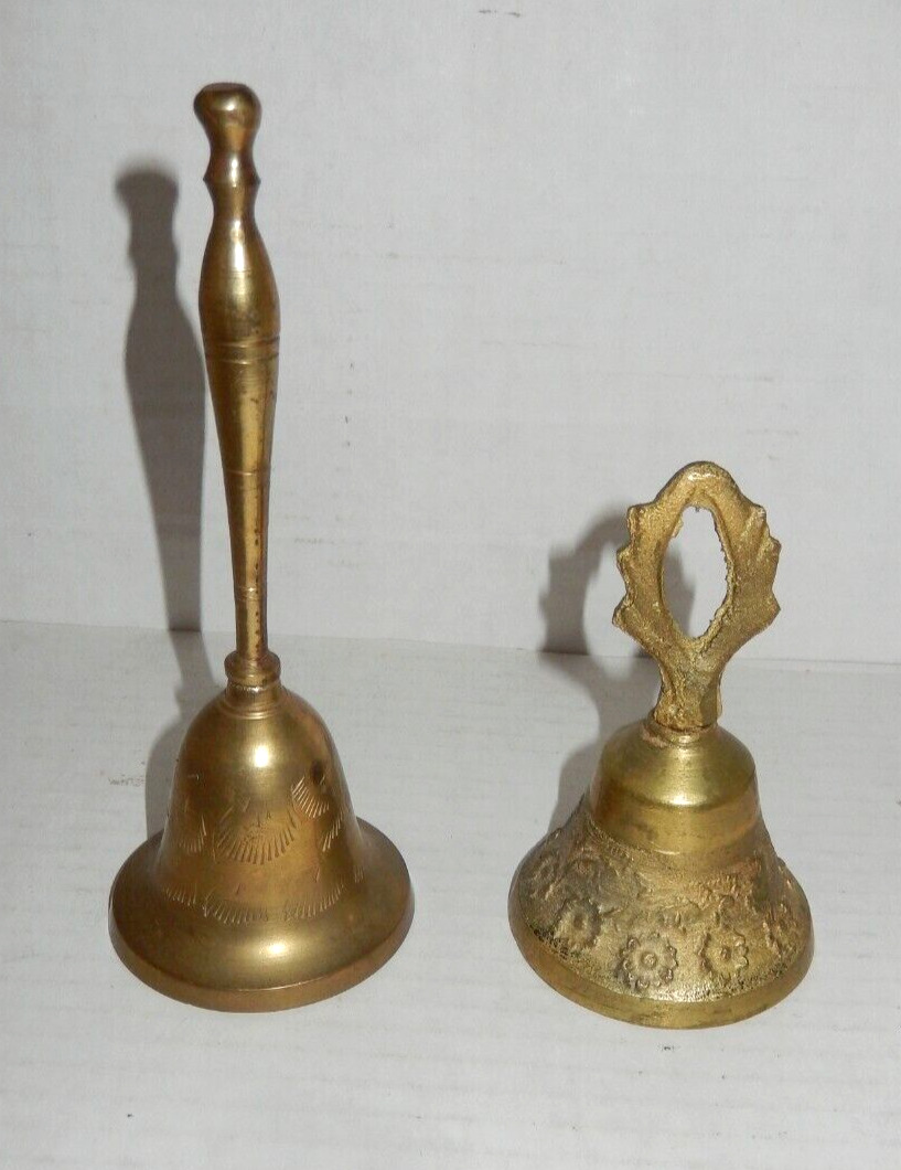 2 Vintage Christian Orthodox Brass Altar Sanctuary Bells Etched Ornamental