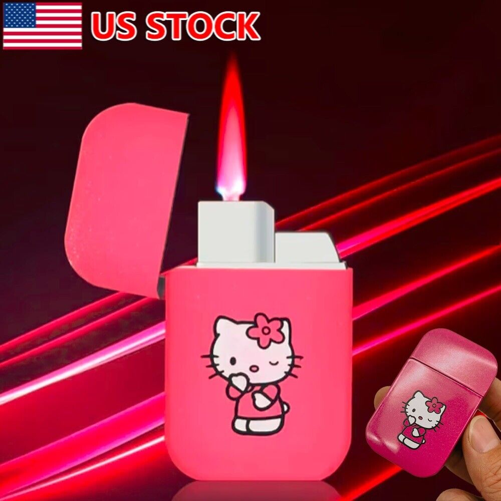 Pink Glitter Hello Kitty Pink Flame Pocket Lighter Refillable Cute NEW US SELLER
