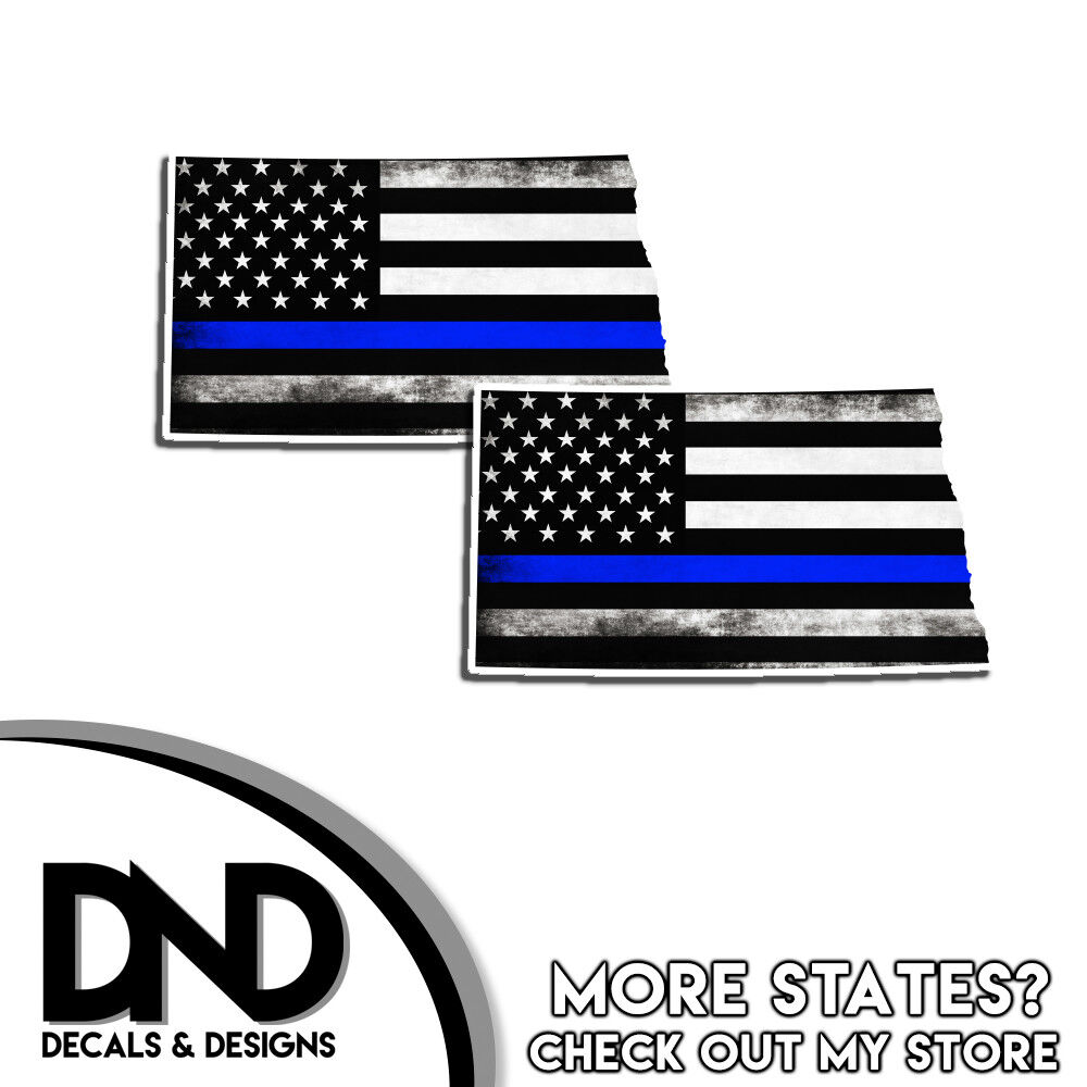 North Dakota HELMET Decal Police Blue Line Tatter American Flag Sticker 4 Pack