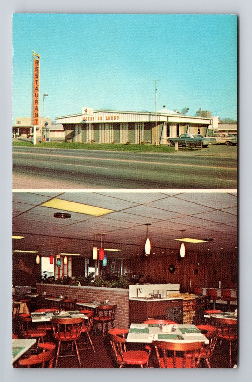 Evansville IN-Indiana, Merry go Round Restaurant, Advertising, Vintage Postcard