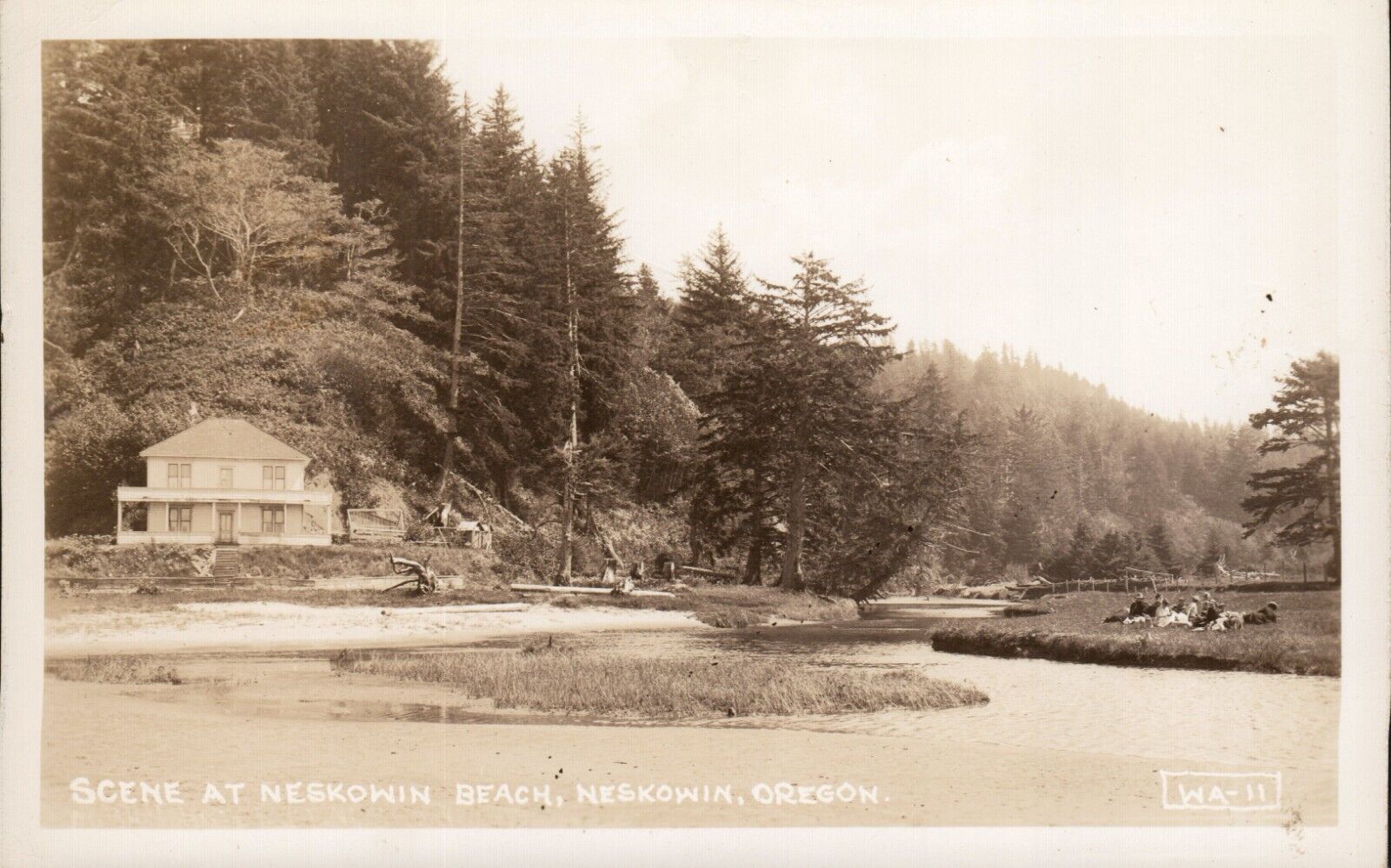 Scene at Neskowin Beach Oregon Coast RPPC Postcard c. 1930s EKC UNP