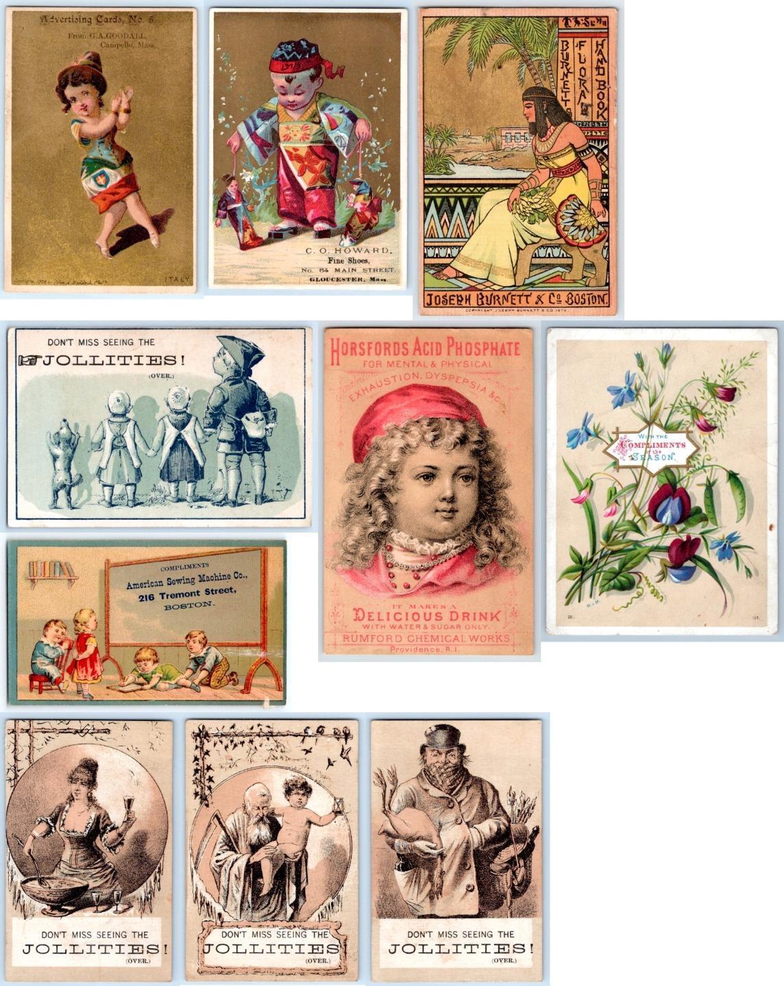 1870-1890's LOT/10 VICTORIAN TRADE CARDS MASSACHUSETTS SIZE CONDITION VARIES #2
