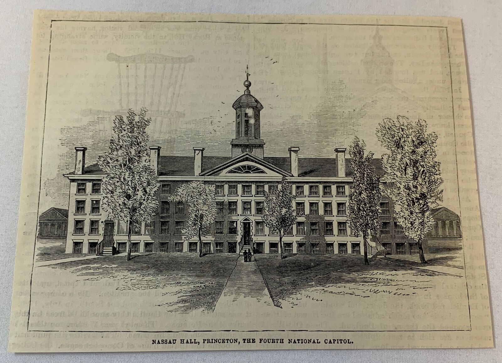 1882 magazine engraving~ NASSAU HALL, Princeton NJ ~ 4th National Capitol