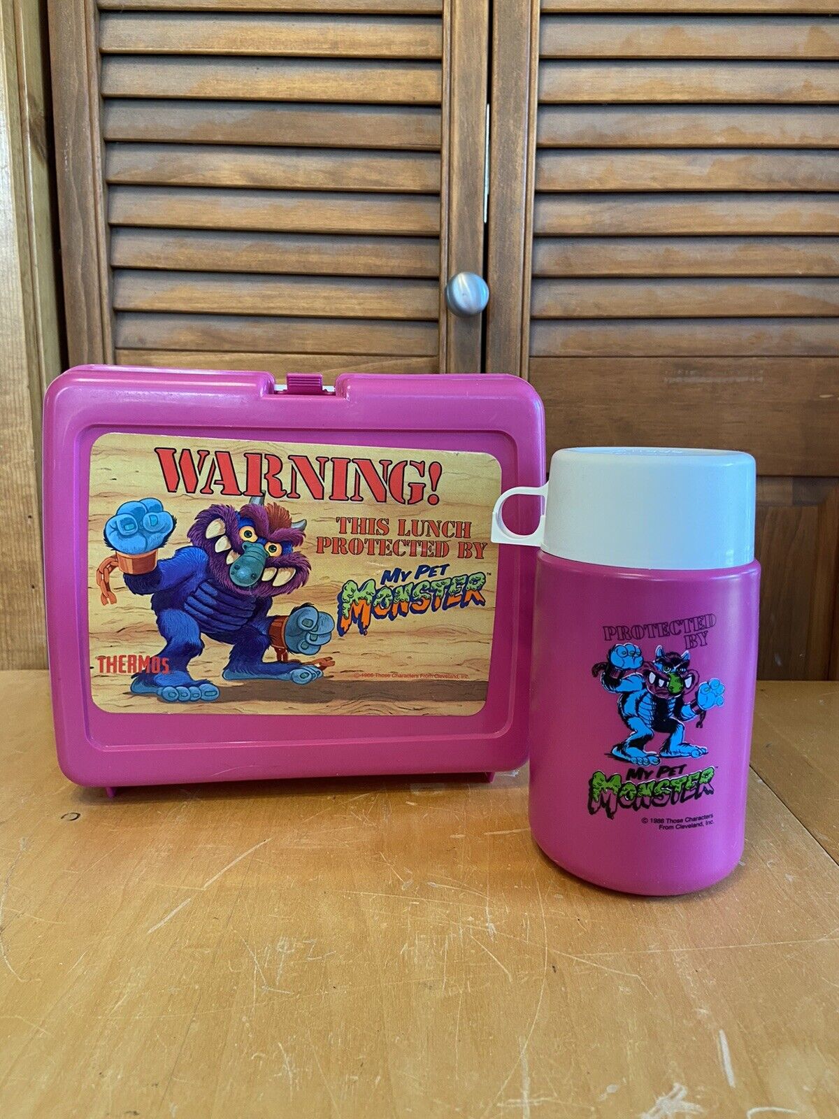 VINTAGE 1986 MY PET MONSTER THERMOS &  LUNCHBOX RARE PINK