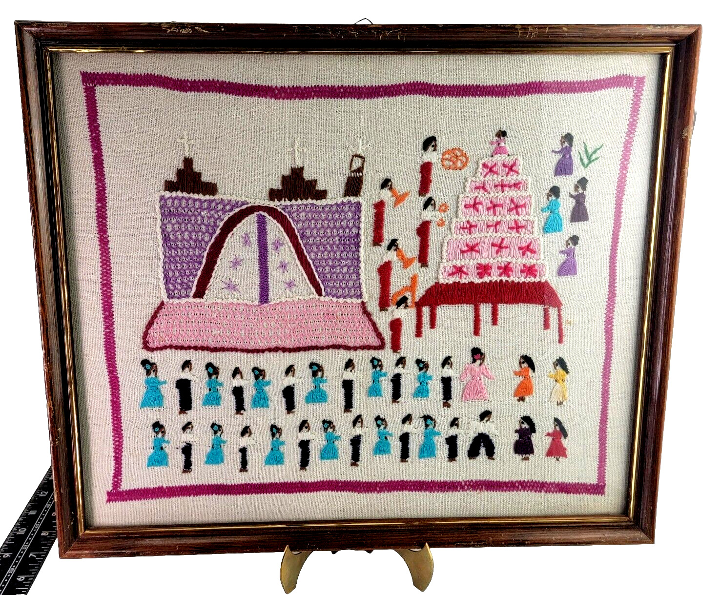 Vintage Mexican Michoacan Story Cloth Hand Embroidered Folk Art Quinceanera