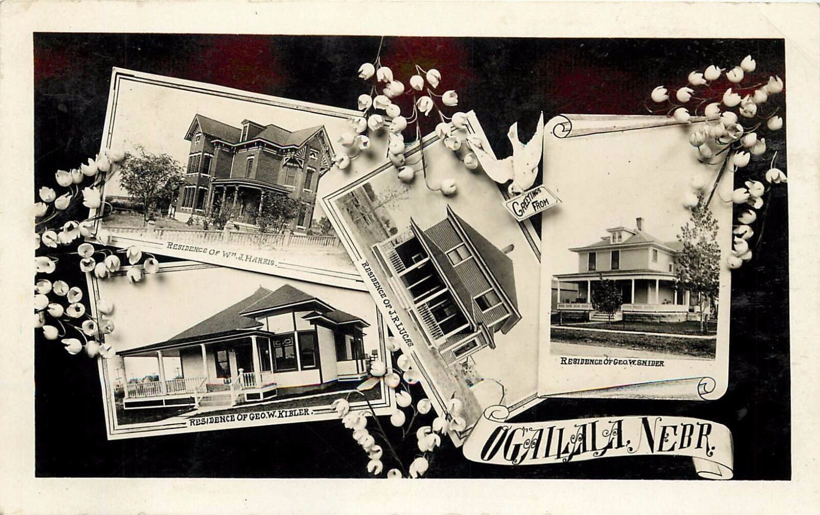 c1910 RPPC Multiview Postcard Famous Residences Ogallala NE Keith County