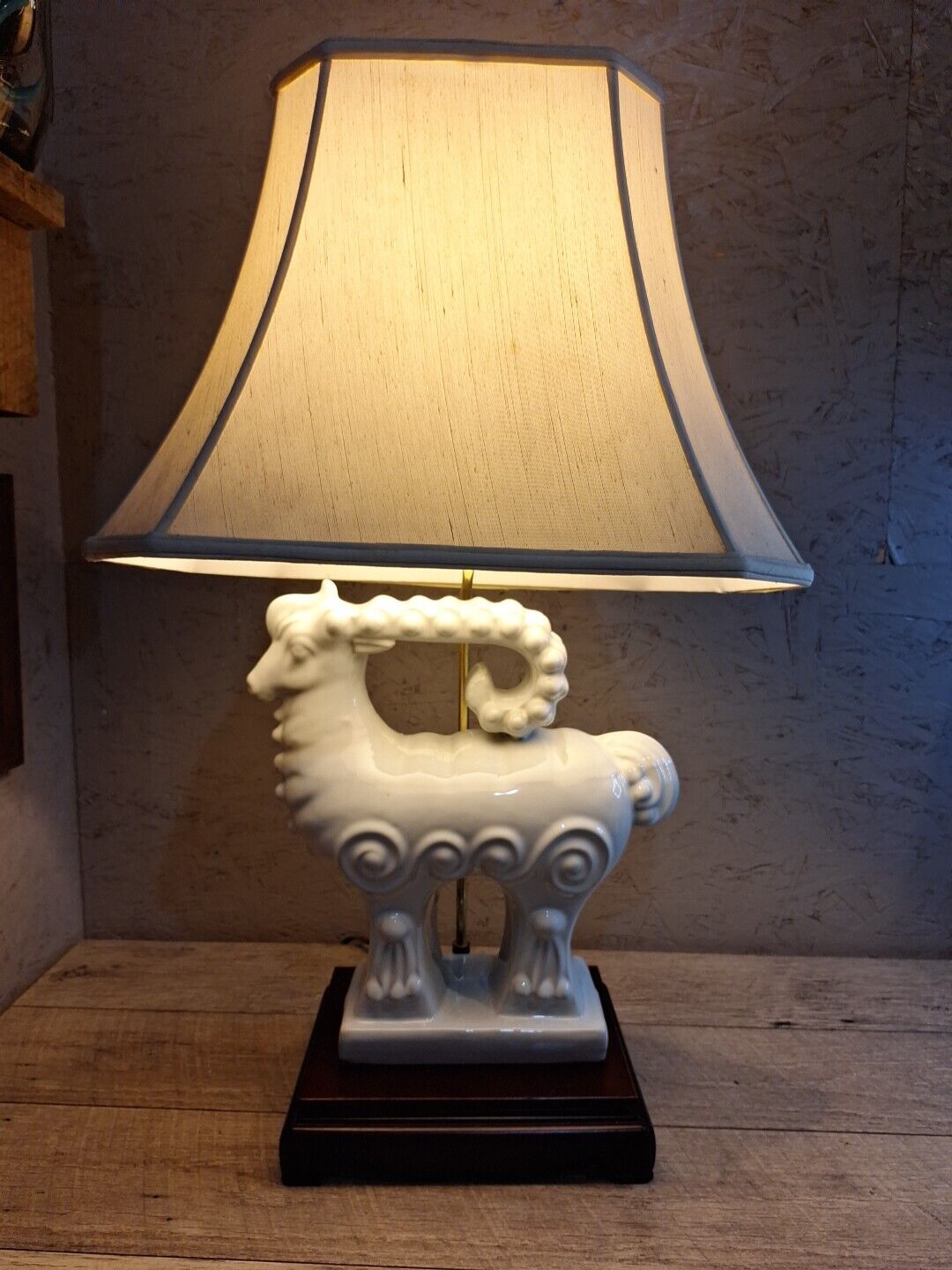 Large Ram Lamp Possibly Porcelain?  Very Heavy Beautiful One Of A Kind