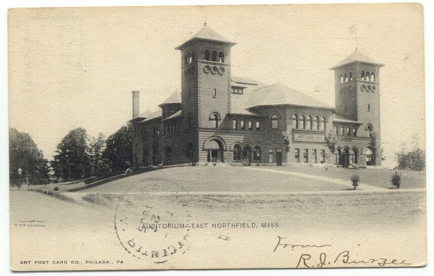 East Northfield MA Auditorium c1905 Postcard Massachusetts