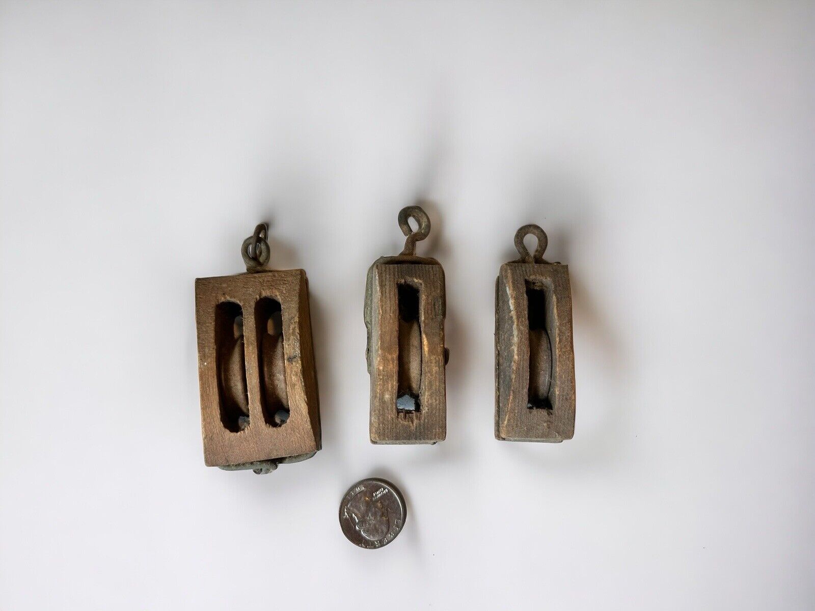 Antique/vintage Wooden Pulley Set Of 3 Small
