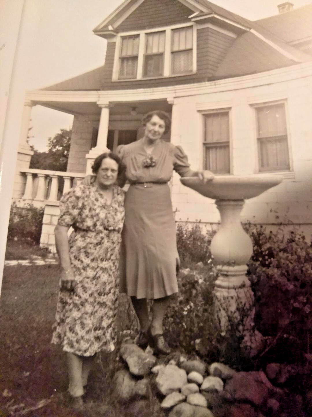 VINTAGE Old Photo 1930\'s Two Ladies Pose Together in Front of House 1939 Prop