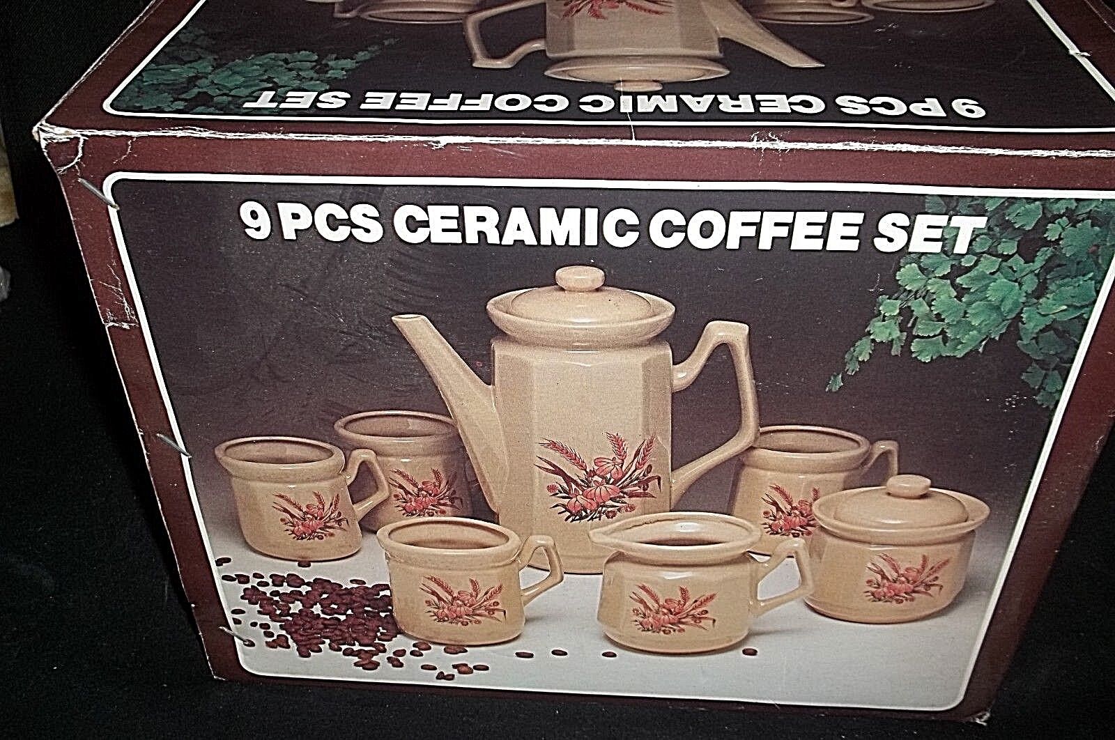 Vintage Multi Colors Ceramic Coco/Tea/ Coffee 9 Pcs Set NEW IN BOX 