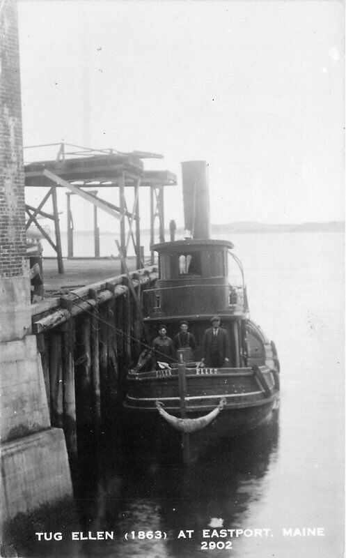 1940s Tugboat Ellen Occupation Workers Maine RPPC Photo Postcard 20-1193