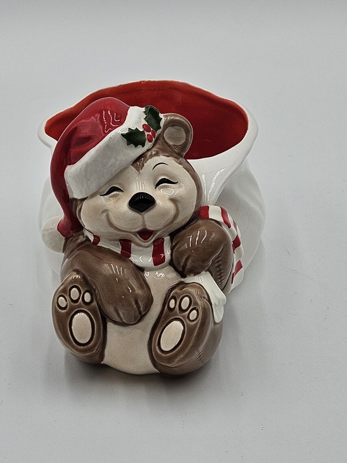 Vintage Fitz and Floyd Christmas Bear candy dish  Hand Painted Japan 7 Inch 
