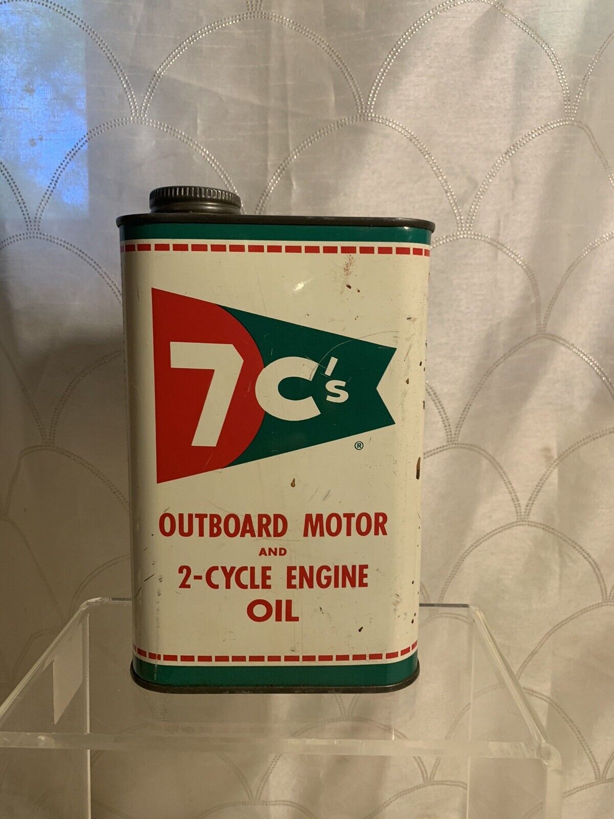 Vintage 7 c’s Outboard Motor and 2-Cycle Engine Oil Can half full