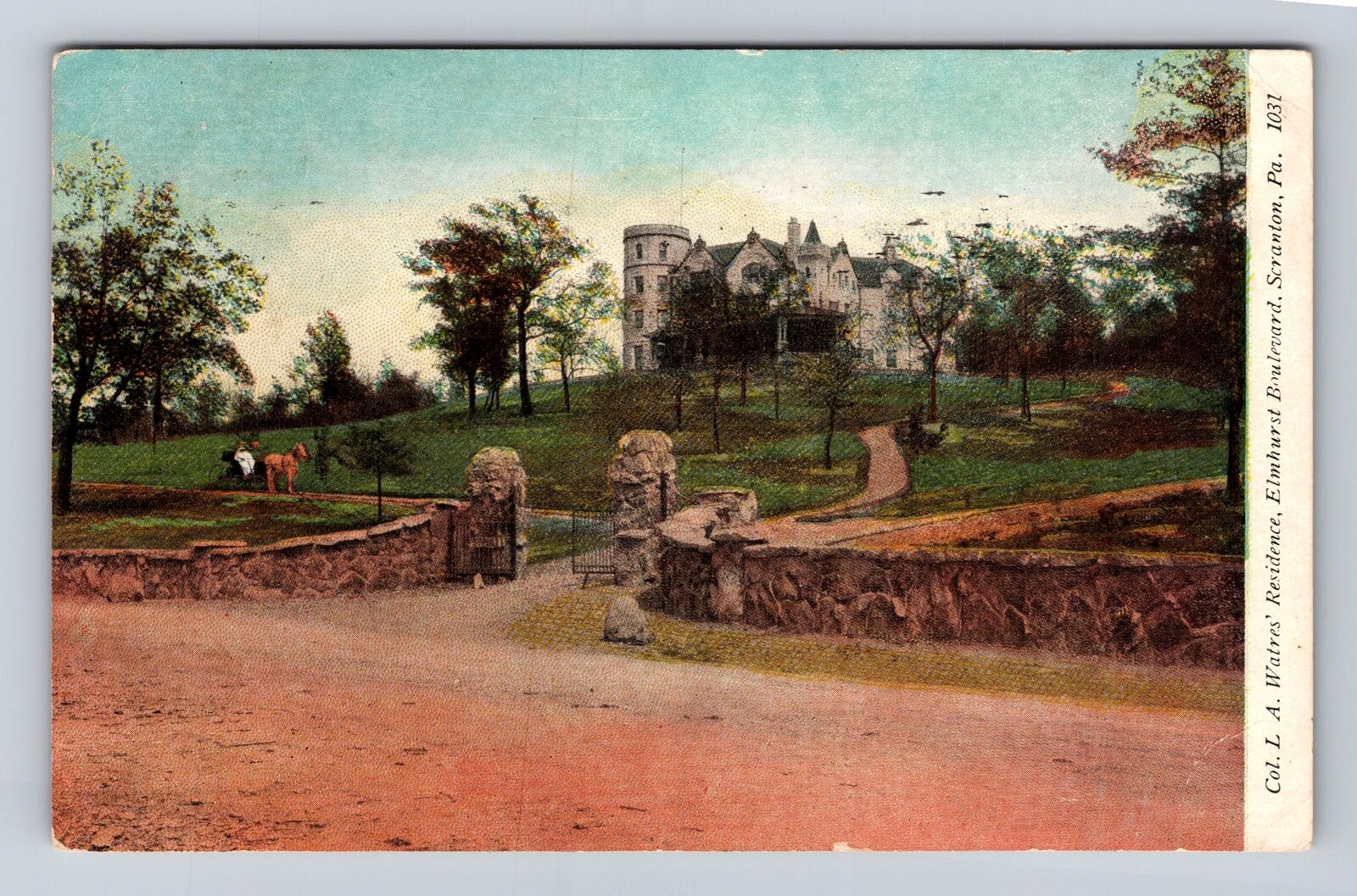 Scranton PA-Pennsylvania, Col LA Watres Residence, Antique Vintage Postcard
