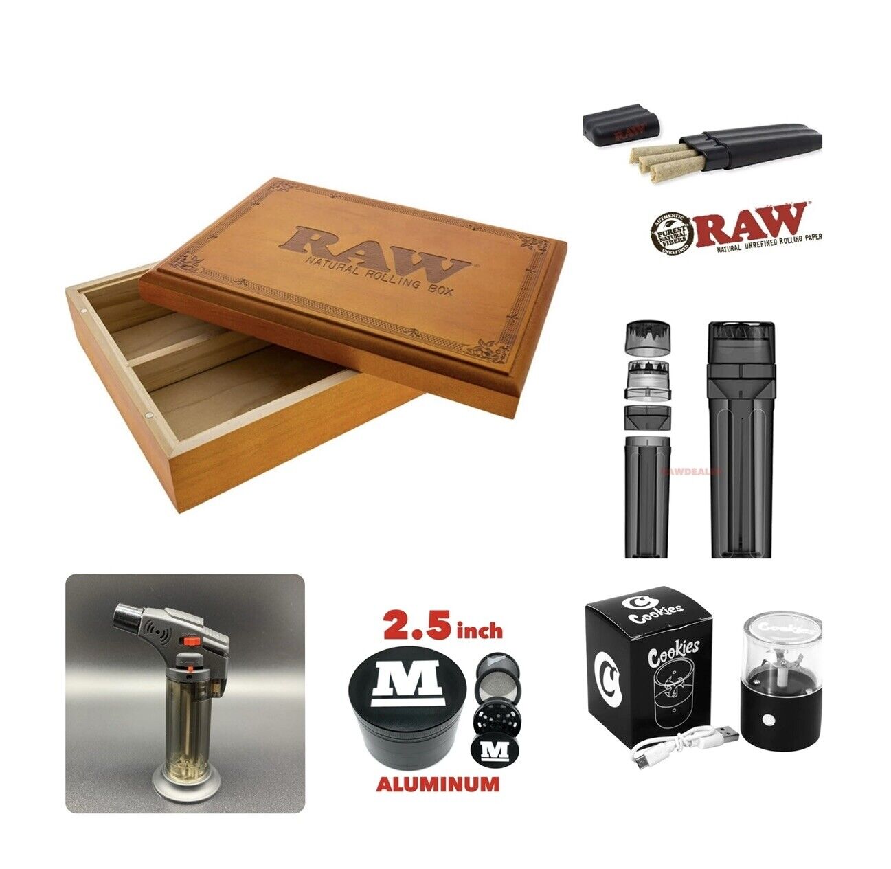 RAW wood x RYOT magnet Rolling Box+raw three tree torch grinder rechargeable