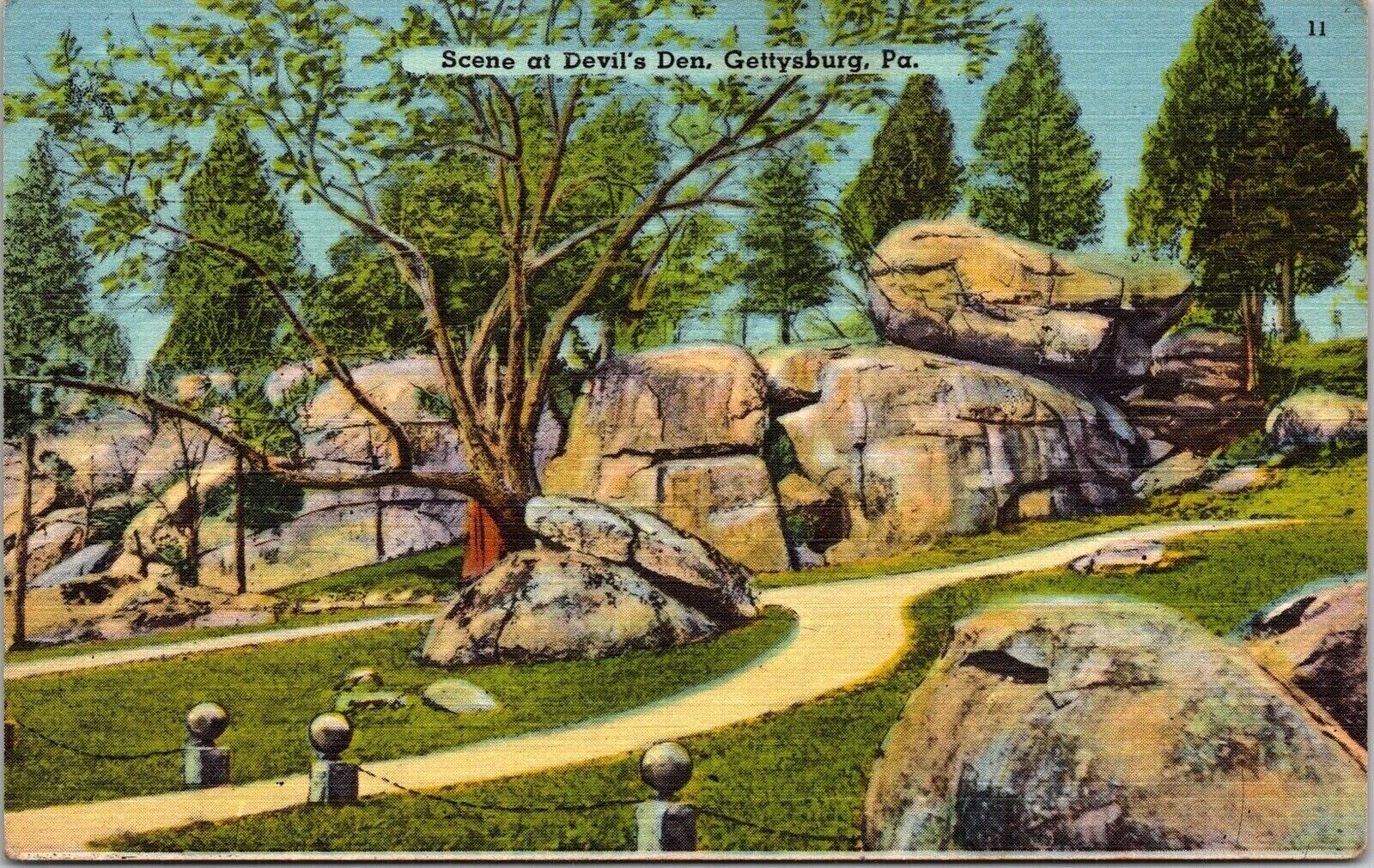 Devils Den Landmark Gettysburg Pennsylvania Scenic Pathway Linen Postcard