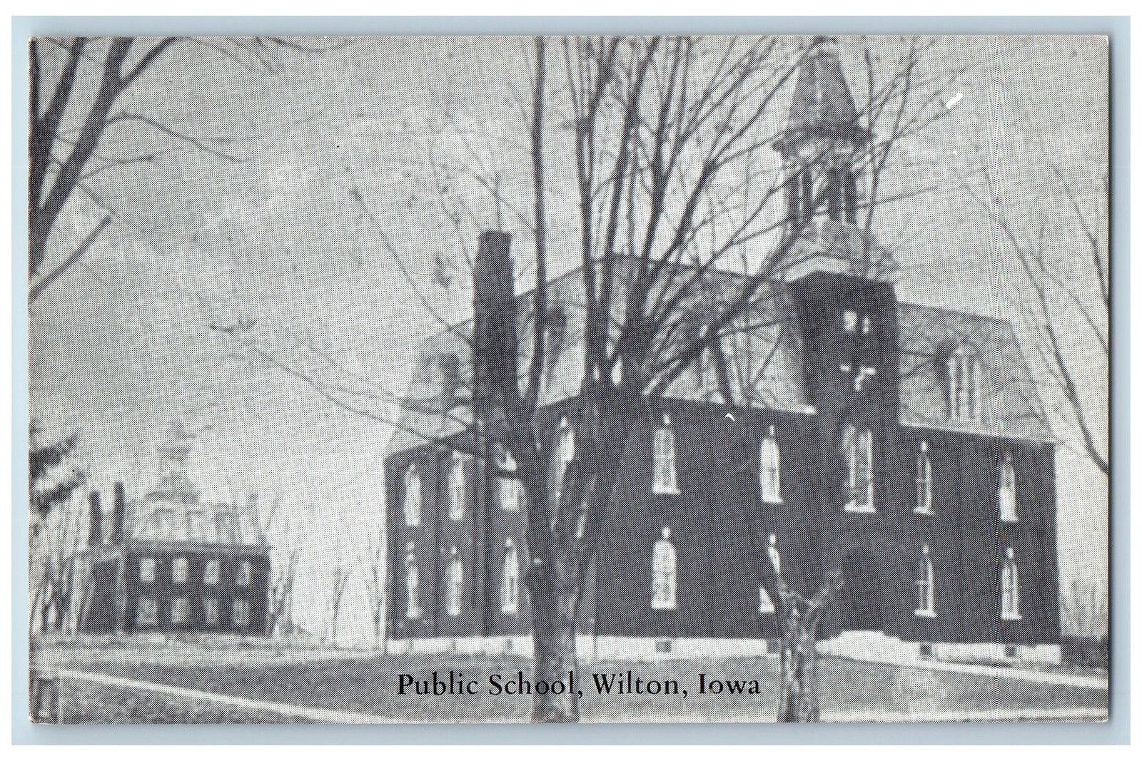 c1905's Public School Campus Building Tower Winter Wilton Iowa Antique Postcard