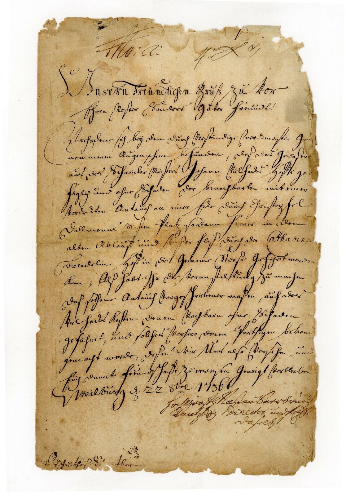 REDUCED German Letter Fraktur 1736 Hesse