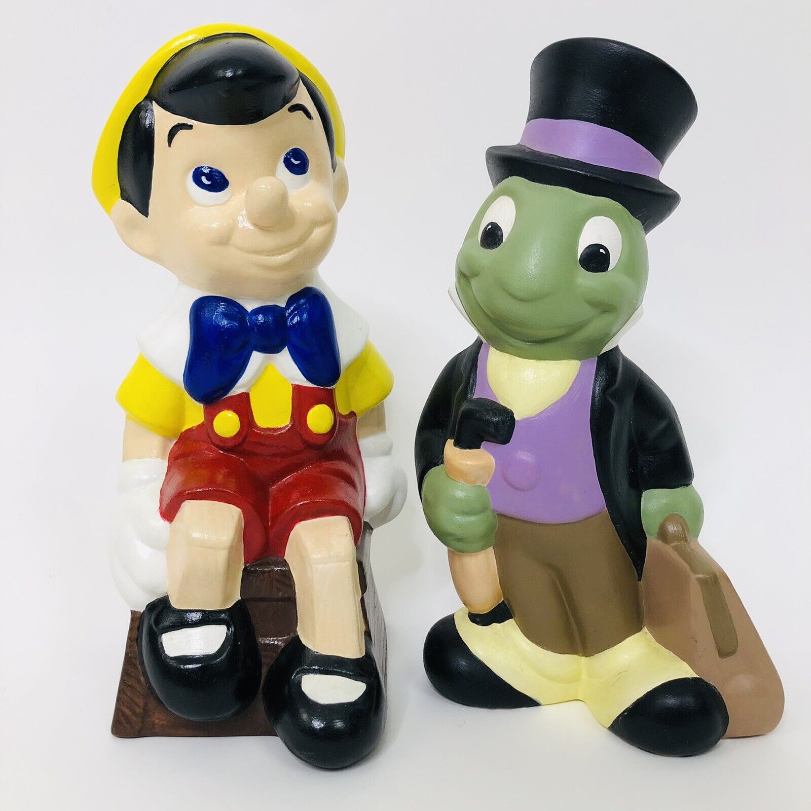 Vintage Pinocchio & Jiminy Cricket Ceramic Statue Walt Disney Set Of 2 Used