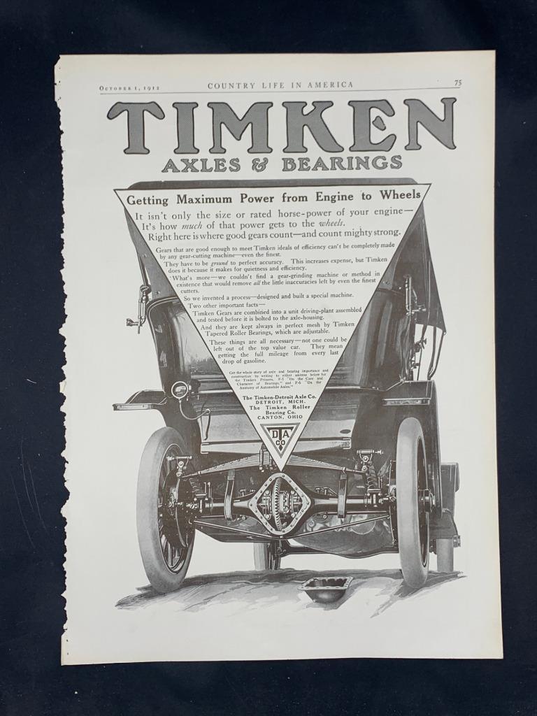 Magazine Ad* - 1912 - Timken Axles & Bearings - Detroit, MI