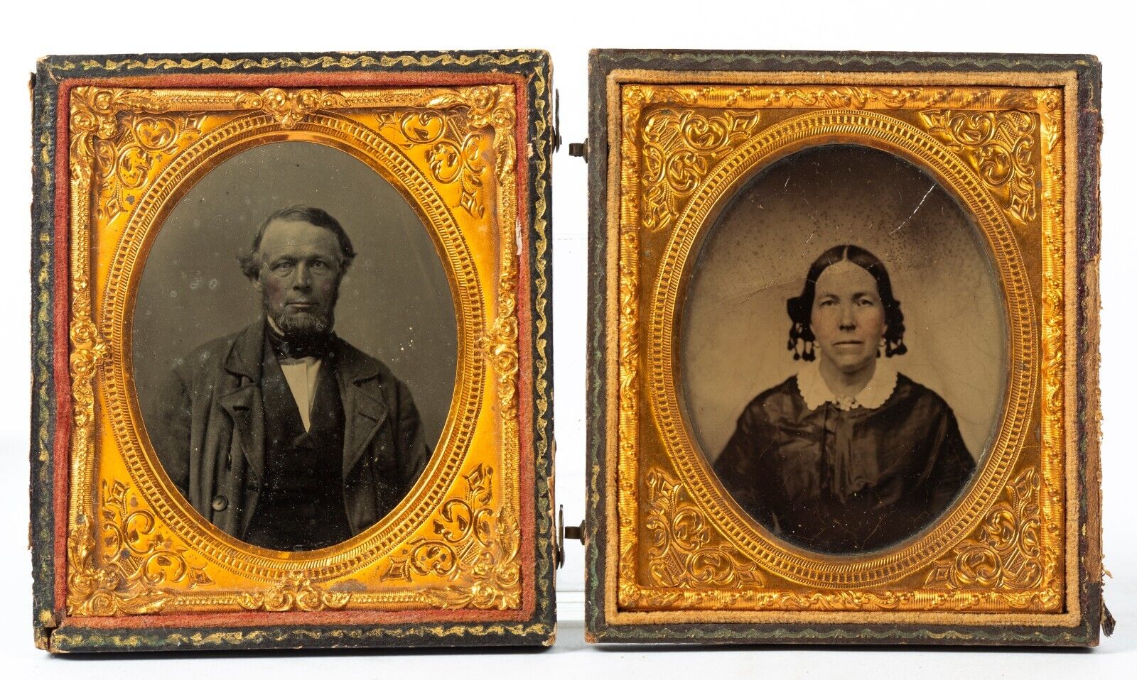 Massachusetts Couple, Two 1/6 Plate Antique Ambrotypes