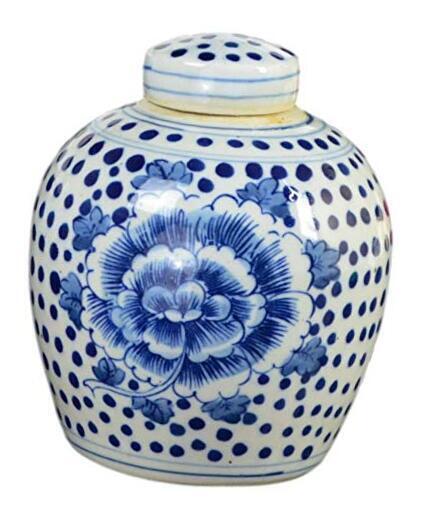 Antique Style Blue and White Porcelain Flowers Ceramic Covered Jar Vase, China 