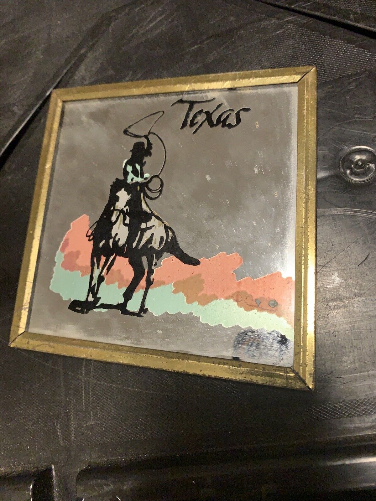 Texas Cowboy And Horse Souvenir Mirror Wall Hanging