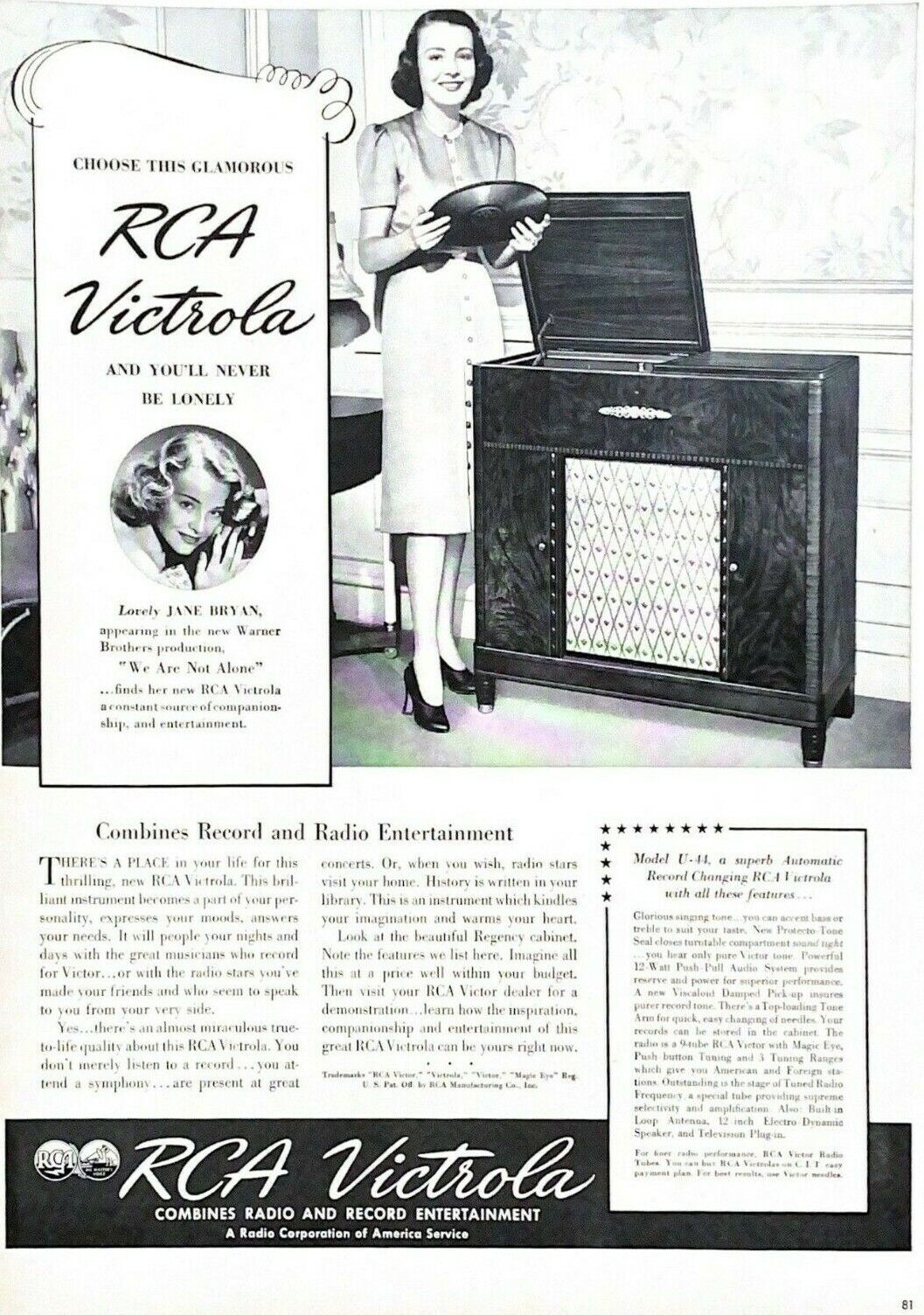 1939 RCA Victrola Vintage Print Ad Combines Record And Radio Entertainment 