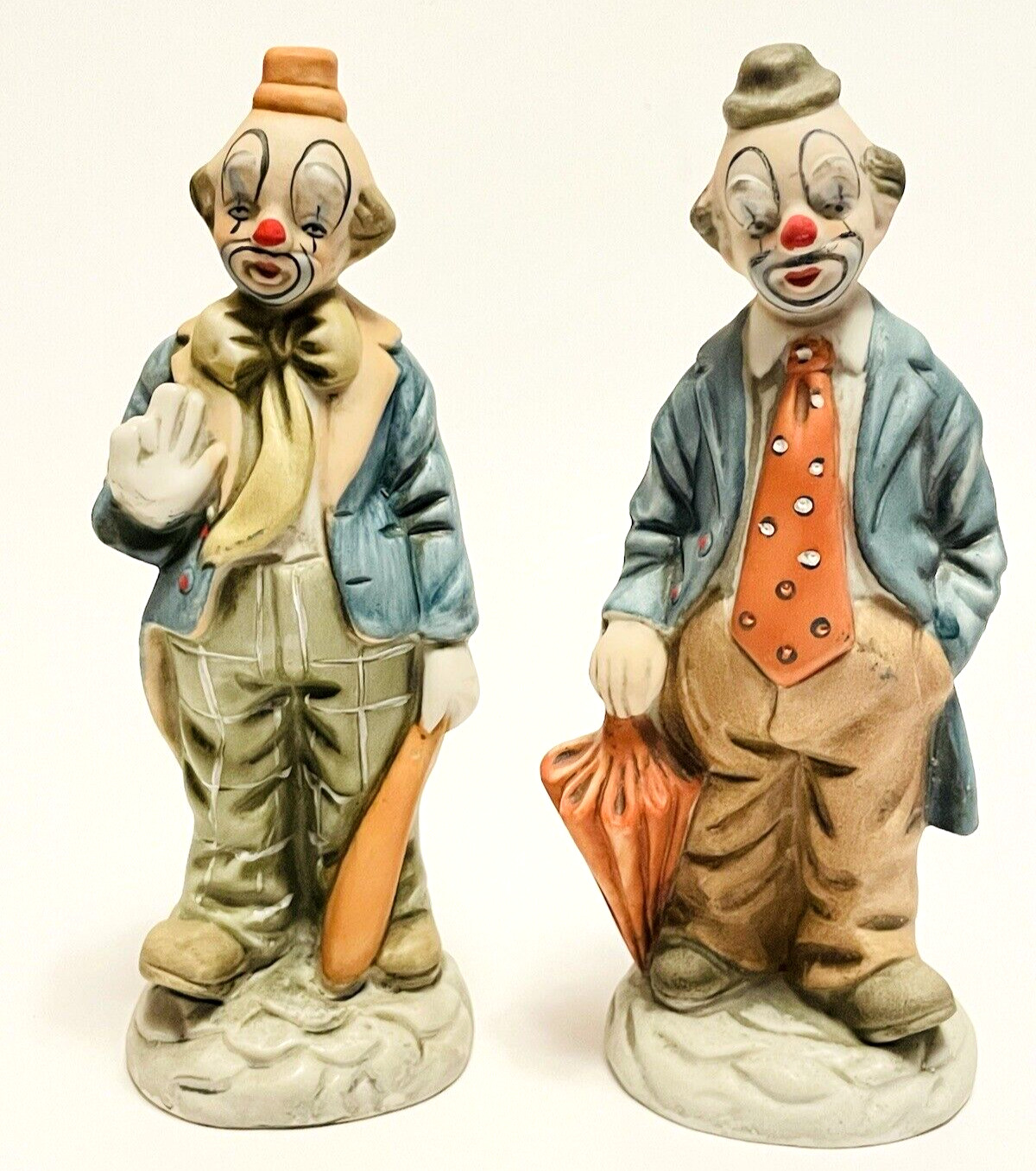 Set Of 2 Circus Clown Figurines Vintage Ceramic/Porcelain 7 1/2\