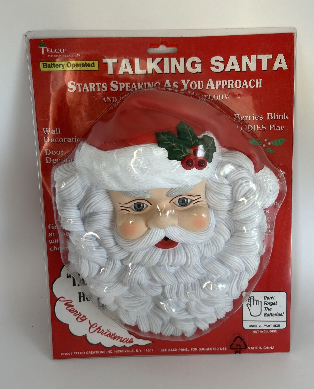 Vintage 1991 Telco Talking Santa Face Motion Activated - New In Original Plastic