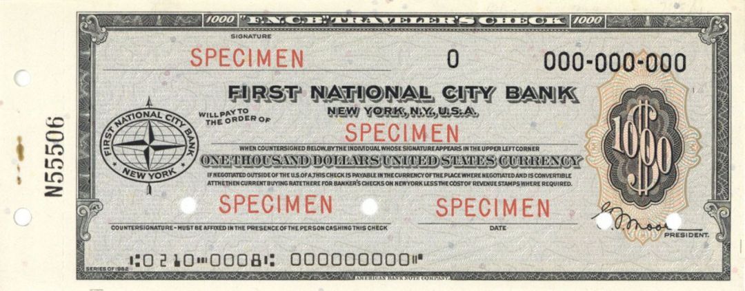 First National City Bank - Various Denominations - American Bank Note Company Sp