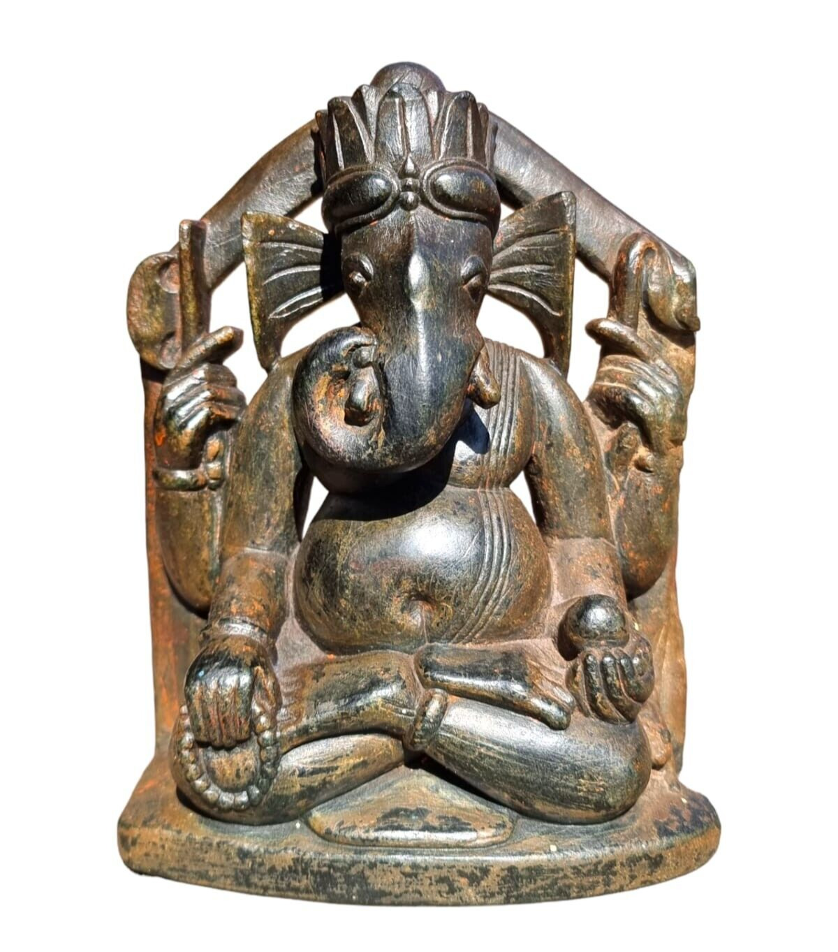 1800\'s Old Antique Rare Black Stone Fine Hand Carved God Ganesha Figure / Statue