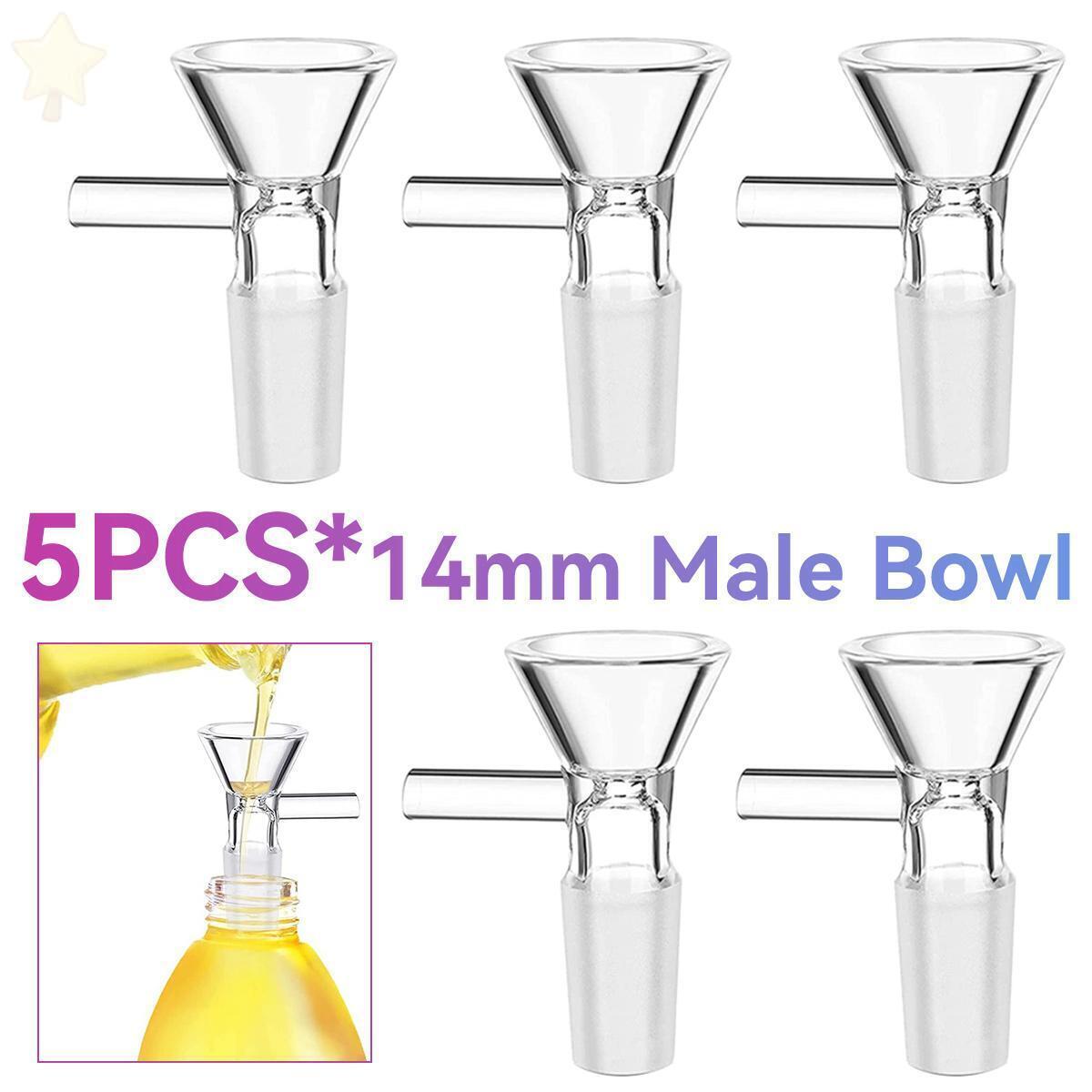5x 14MM Male Glass Bowl For Water Pipe Hookah Bong Replacement Head Ship From US