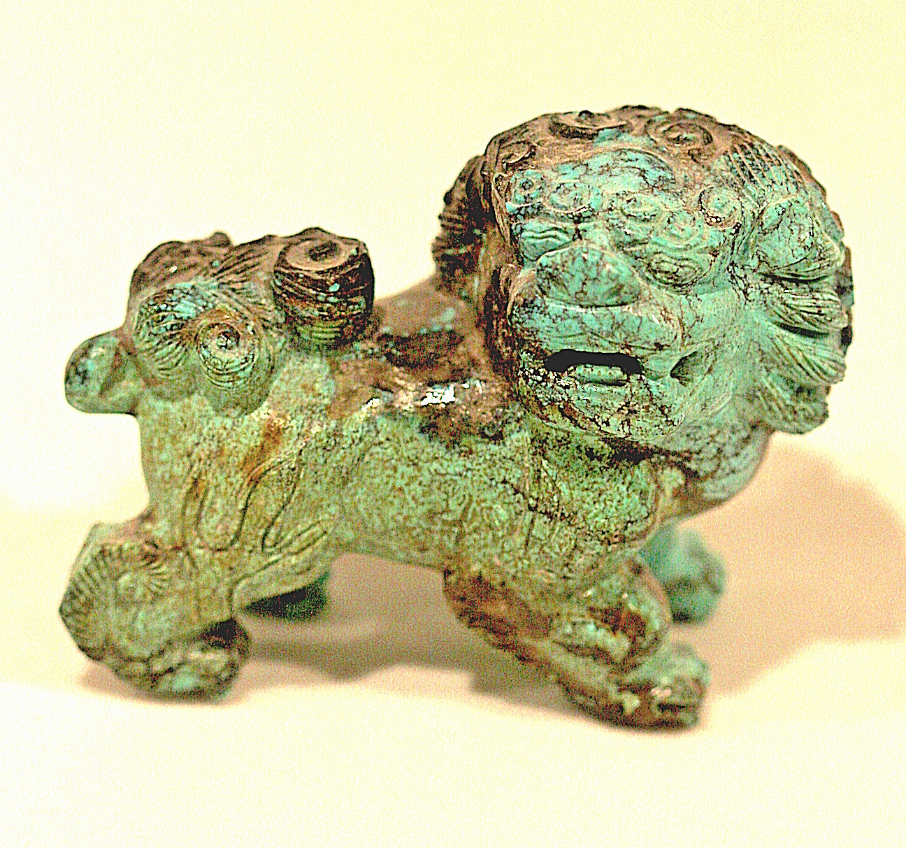 Chinese Carved Turquoise Foo Dog - Excellent Matrix