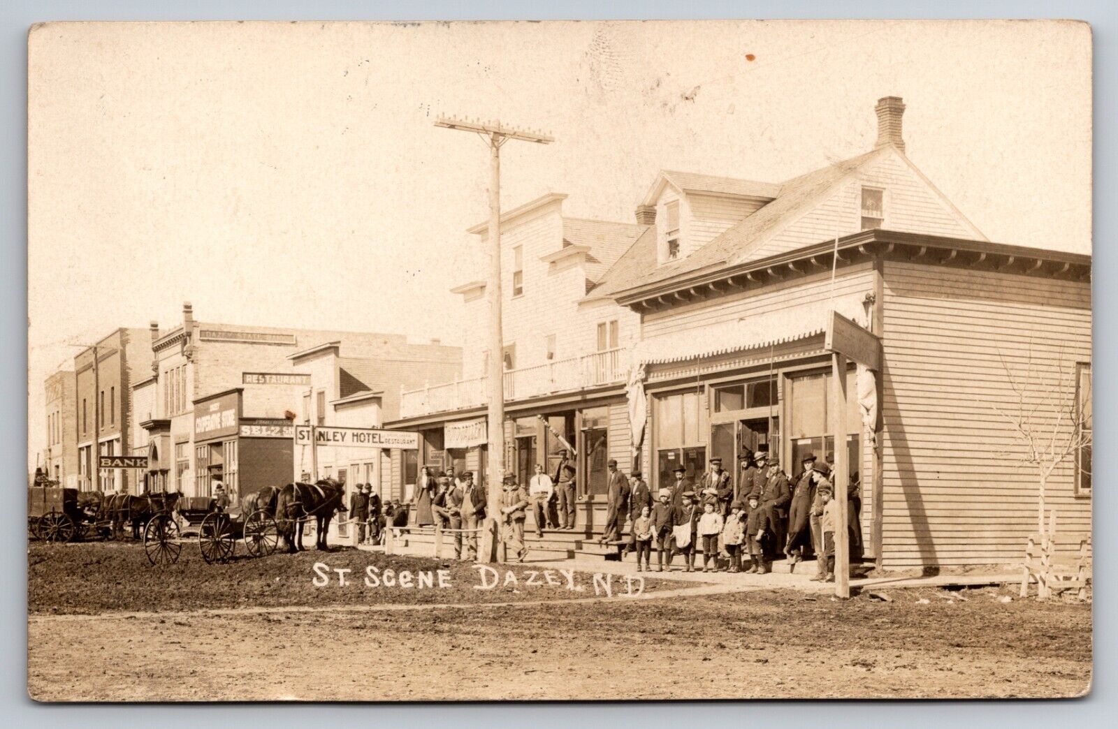 Street Scene Dazey Barnes County North Dakota Hotel Bank 1909 Real Photo RPPC