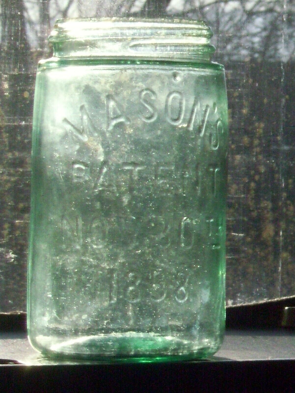 Rare ground lip 1 pt. Mason\'s patent Nov. 30 1858 canning jar. Base marked # 1 