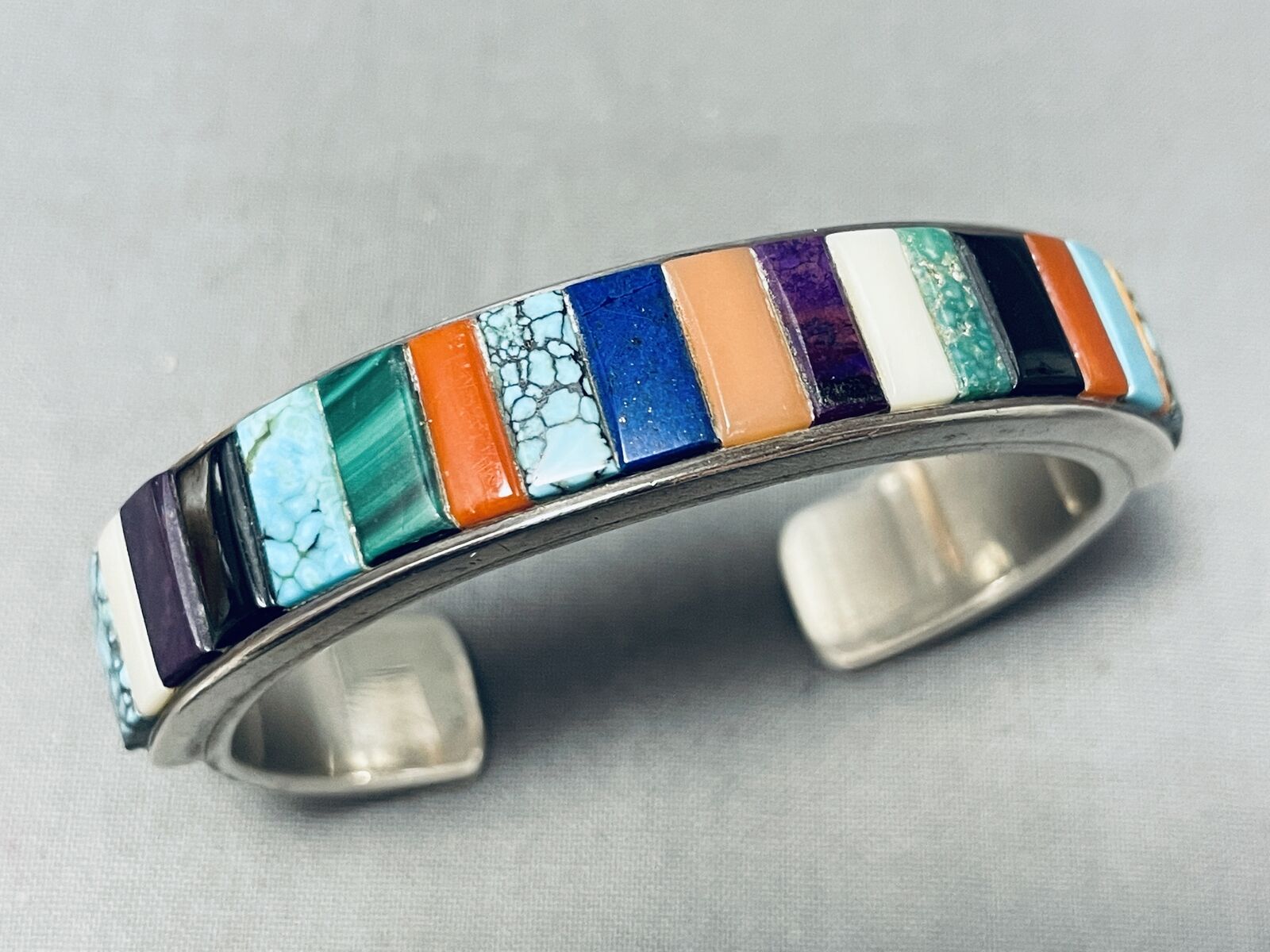 IMPORTANT LINCOLN FAMILY NAVAJO VINTAGE INLAY STERLING SILVER BRACELET