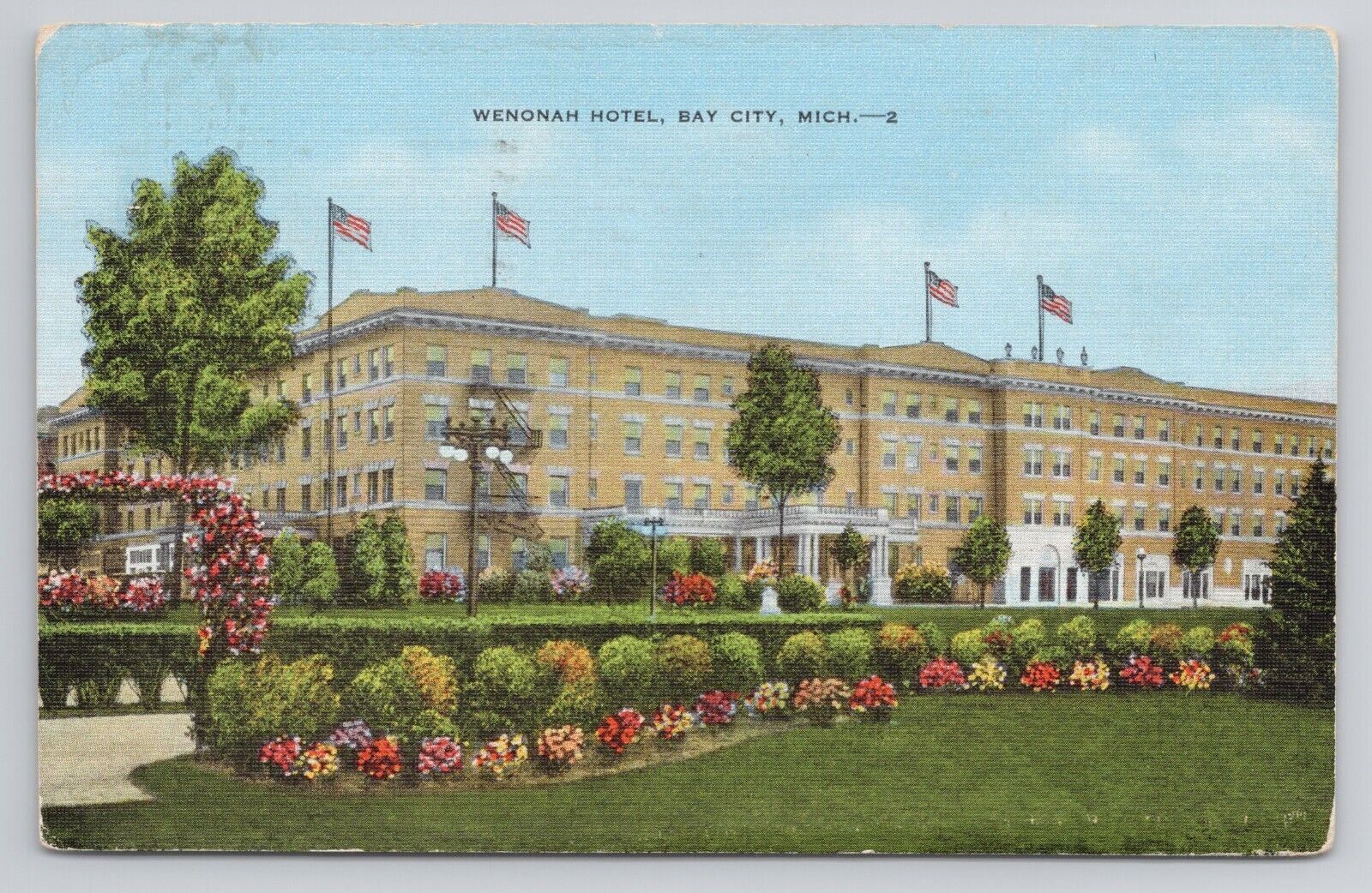 Wenonah Hotel Bay City Michigan Linen Postcard No 4085