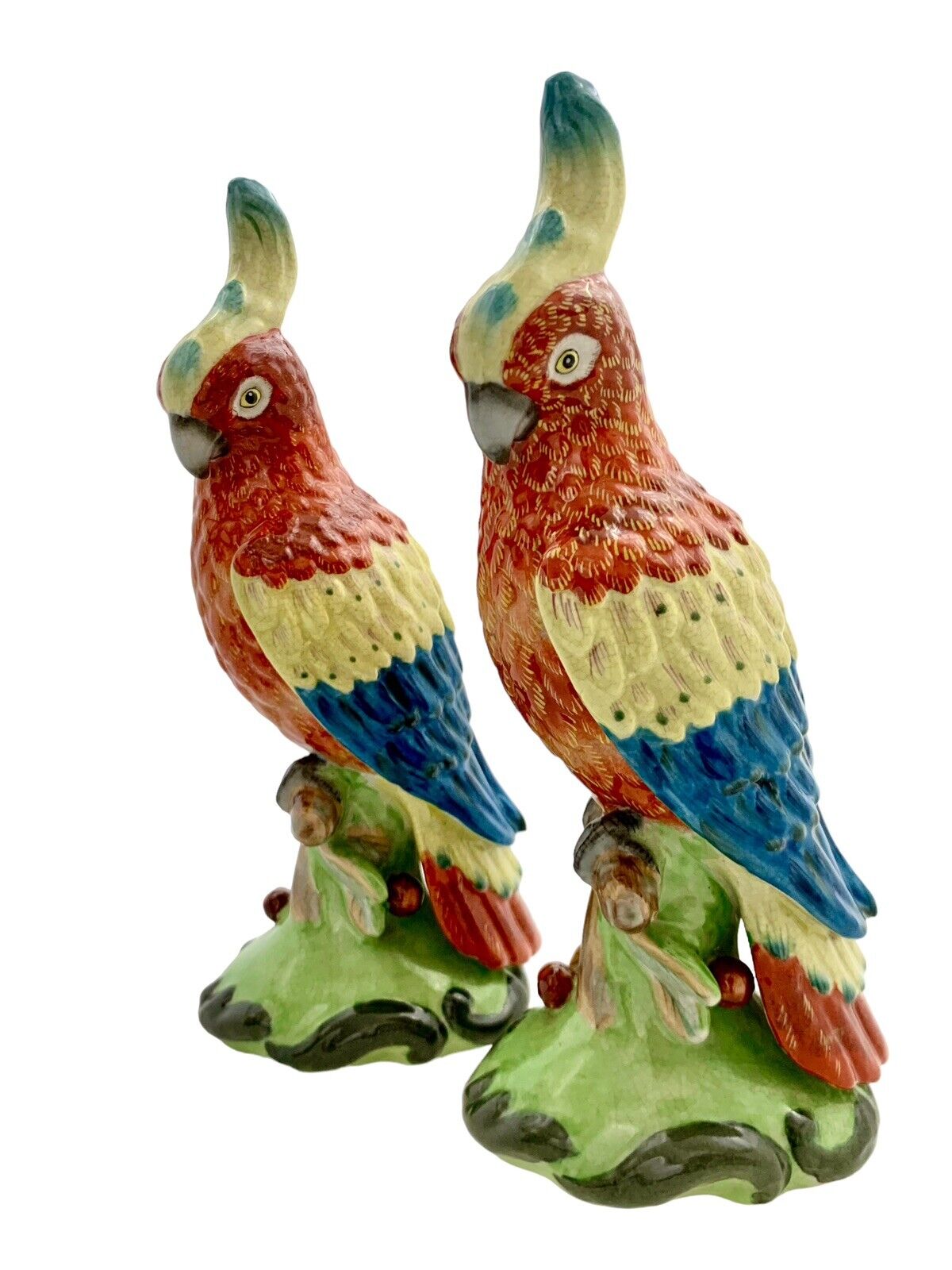 Tropical Bird Figurine Pair Ceramic Parrot Vintage Oriental Asian Decor