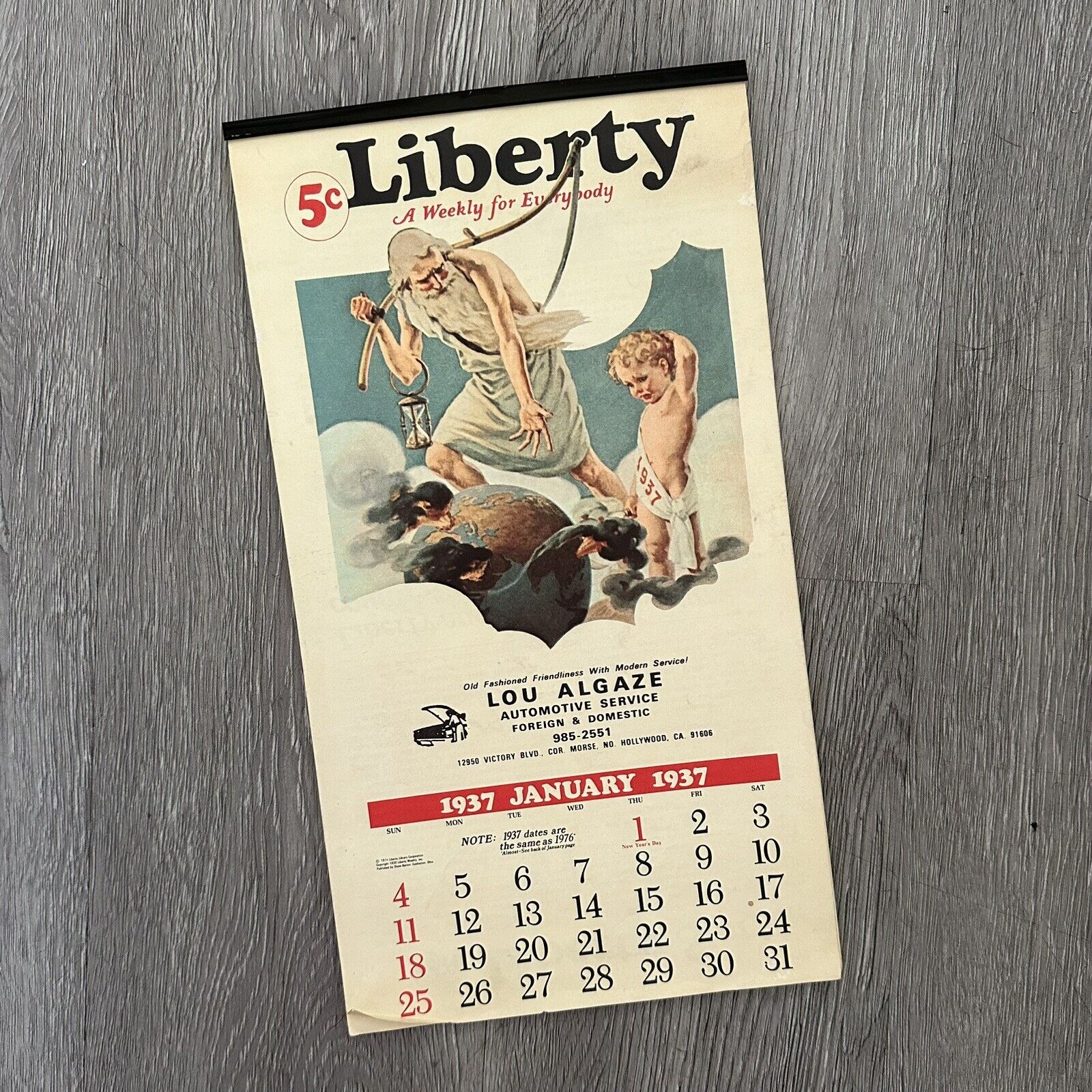 Vintage ‘70s Reprint LIBERTY 1937 Illustrated Promotional Wall Calendar 12.5”