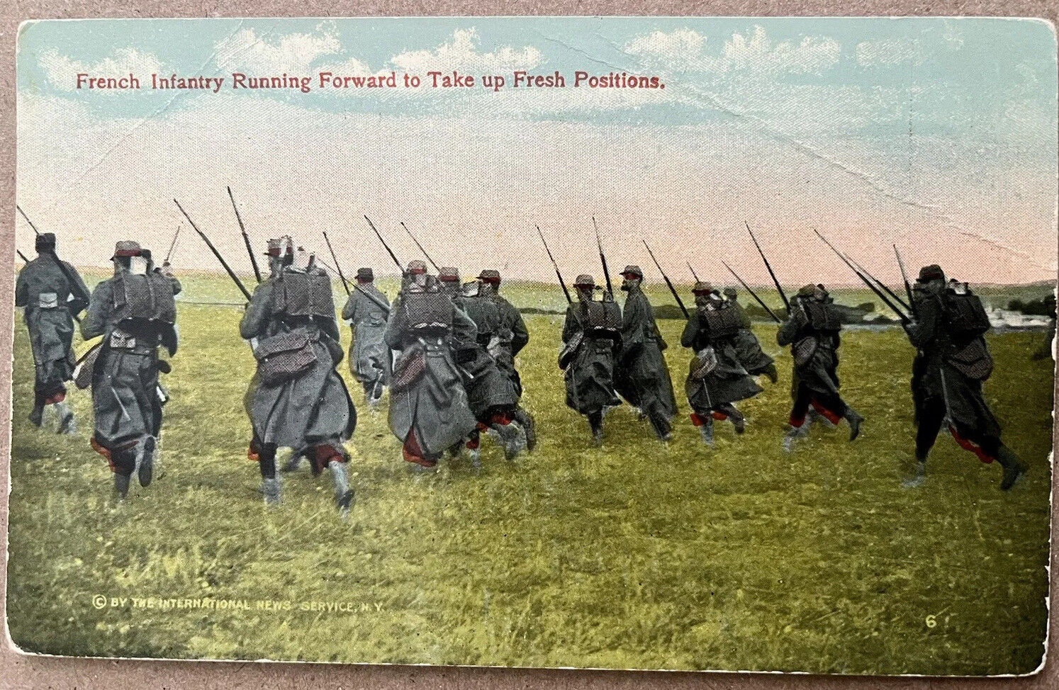 Postcard WWI French Infantry Running to Take Fresh Positions Color Photo