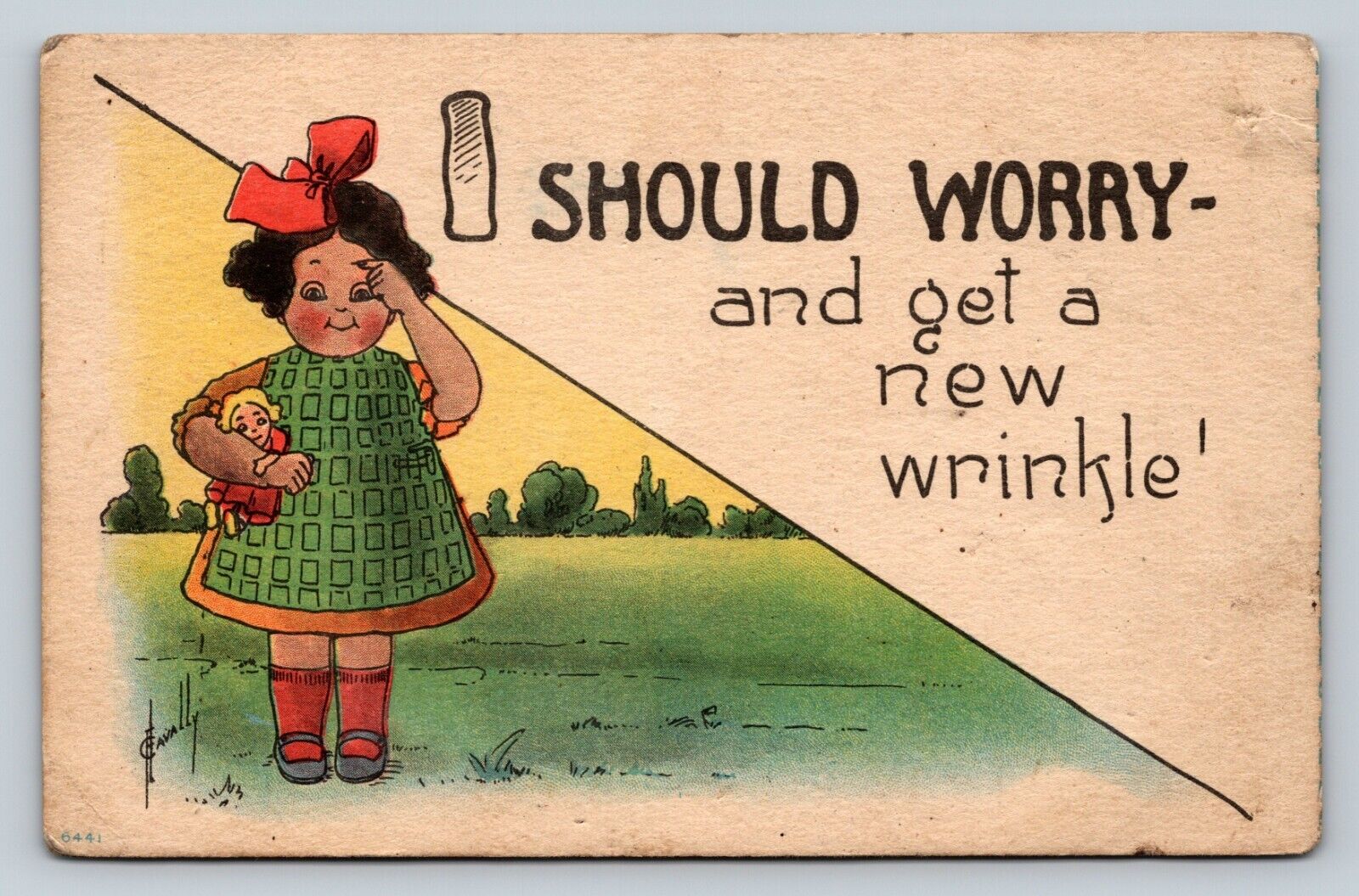 I Should Worry & Get A New Wrinkle Illustration of Girl ANTIQUE Postcard
